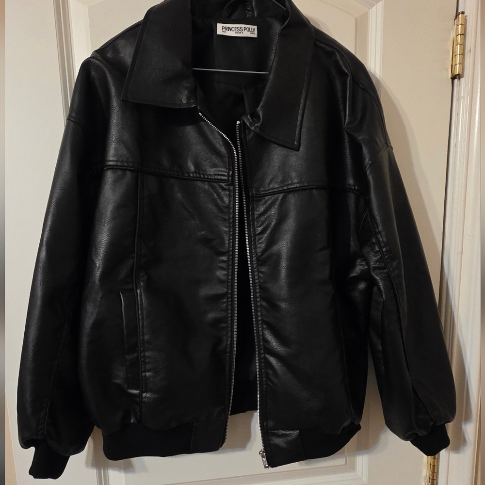 Princess Polly Goldsmith Faux Leather Bomber Jacket S (Can Fit Larger)